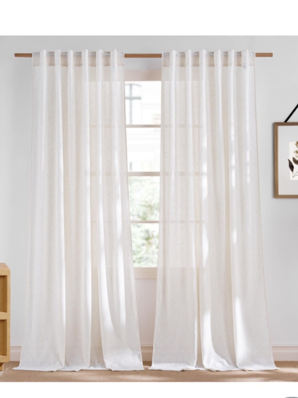 Thick Flax Blend Semi-Sheer Curtains Rod Pocket Back Tab 55x84” (2-panels) CREAM